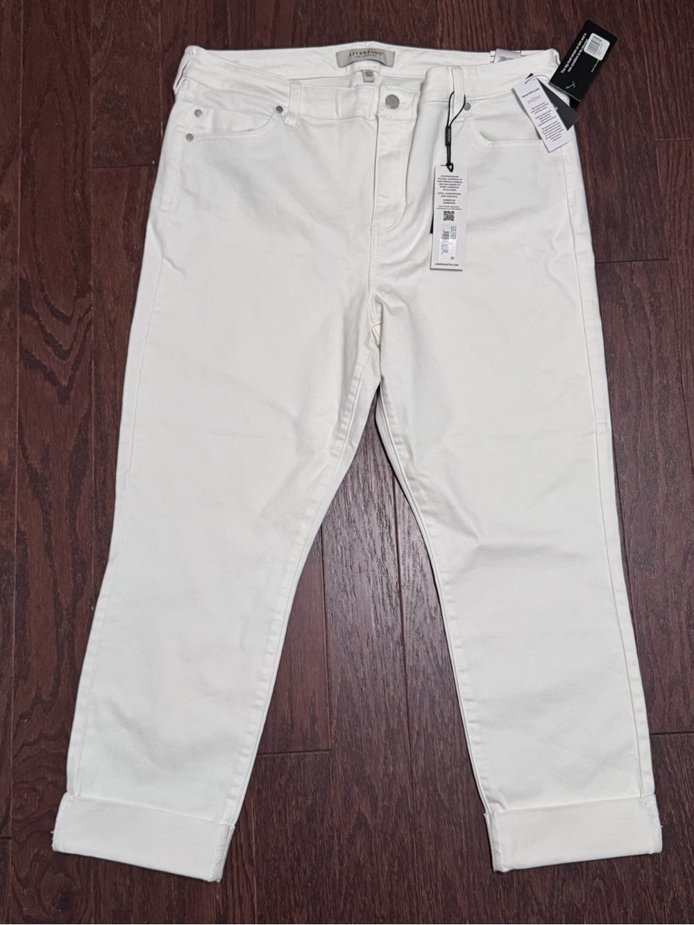 Liverpool White High-Rise Jeans with Branded Silver Button